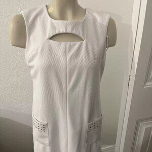 Sandra Darren Pencil Mini Zip Up Woman's Dress Regular White Size 6